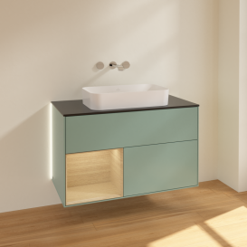 Тумба под раковину Villeroy & Boch Finion 100х50,1 см с подсветкой МДФ оливковый матовый лак/стекло черное матовое G652PCGM