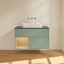 Тумба под раковину Villeroy & Boch Finion 100х50,1 см с подсветкой МДФ оливковый матовый лак/стекло черное матовое G652PCGM