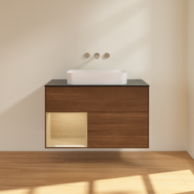 Тумба под раковину Villeroy & Boch Finion 100х50,1 см с подсветкой МДФ шпон грецкого ореха/стекло черное матовое G652PCGN