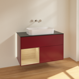 Тумба под раковину Villeroy & Boch Finion 100х50,1 см с подсветкой МДФ пион матовый лак/стекло черное матовое G652PCHB