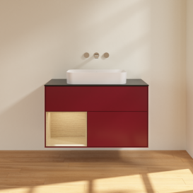 Тумба под раковину Villeroy & Boch Finion 100х50,1 см с подсветкой МДФ пион матовый лак/стекло черное матовое G652PCHB