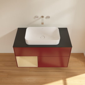 Тумба под раковину Villeroy & Boch Finion 100х50,1 см с подсветкой МДФ пион матовый лак/стекло черное матовое G652PCHB