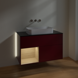 Тумба под раковину Villeroy & Boch Finion 100х50,1 см с подсветкой МДФ пион матовый лак/стекло черное матовое G652PCHB