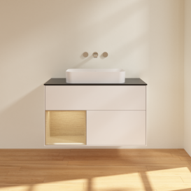 Тумба под раковину Villeroy & Boch Finion 100х50,1 см с подсветкой МДФ белый матовый лак/стекло черное матовое G652PCMT