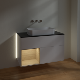 Тумба под раковину Villeroy & Boch Finion 100х50,1 см с подсветкой МДФ белый матовый лак/стекло черное матовое G652PCMT