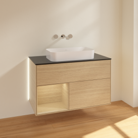 Тумба под раковину Villeroy & Boch Finion 100х50,1 см с подсветкой МДФ шпон дуба/стекло черное матовое G652PCPC
