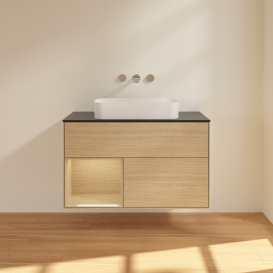 Тумба под раковину Villeroy & Boch Finion 100х50,1 см с подсветкой МДФ шпон дуба/стекло черное матовое G652PCPC