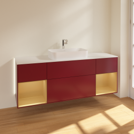 Тумба под раковину Villeroy & Boch Finion 160х50,1 см с подсветкой МДФ пион матовый лак/стекло белое матовое G331HFHB