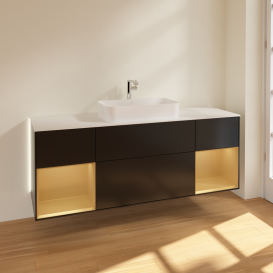 Тумба под раковину Villeroy & Boch Finion 160х50,1 см с подсветкой МДФ черный матовый лак/стекло белое матовое G331HFPD