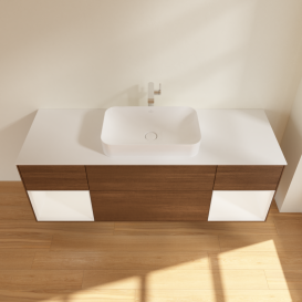 Тумба под раковину Villeroy & Boch Finion 160х50,1 см с подсветкой МДФ шпон грецкого ореха/стекло белое матовое G331MTGN