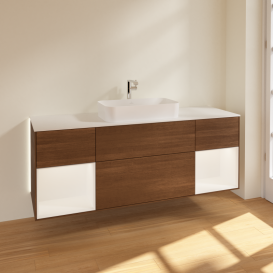 Тумба под раковину Villeroy & Boch Finion 160х50,1 см с подсветкой МДФ шпон грецкого ореха/стекло белое матовое G331MTGN