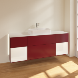 Тумба под раковину Villeroy & Boch Finion 160х50,1 см с подсветкой МДФ пион матовый лак/стекло белое матовое G331MTHB