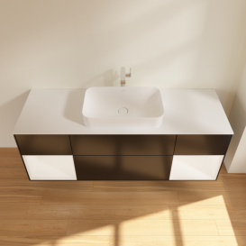 Тумба под раковину Villeroy & Boch Finion 160х50,1 см с подсветкой МДФ черный матовый лак/стекло белое матовое G331MTPD