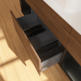 Тумба под раковину Villeroy & Boch Finion 160х50,1 см с подсветкой МДФ шпон грецкого ореха/стекло белое матовое G331PDGN