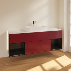 Тумба под раковину Villeroy & Boch Finion 160х50,1 см с подсветкой МДФ пион матовый лак/стекло белое матовое G331PDHB