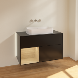 Тумба под раковину Villeroy & Boch Finion 100х50,1 см с подсветкой МДФ черный матовый лак/стекло черное матовое G652PCPD