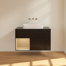 Тумба под раковину Villeroy & Boch Finion 100х50,1 см с подсветкой МДФ черный матовый лак/стекло черное матовое G652PCPD