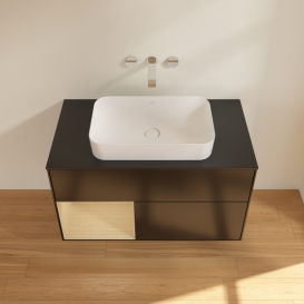 Тумба под раковину Villeroy & Boch Finion 100х50,1 см с подсветкой МДФ черный матовый лак/стекло черное матовое G652PCPD