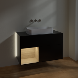 Тумба под раковину Villeroy & Boch Finion 100х50,1 см с подсветкой МДФ черный матовый лак/стекло черное матовое G652PCPD