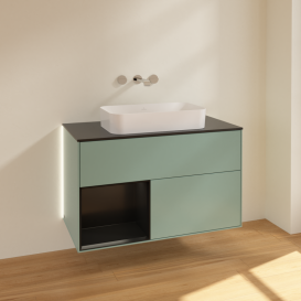 Тумба под раковину Villeroy & Boch Finion 100х50,1 см с подсветкой МДФ оливковый матовый лак/стекло черное матовое G652PDGM