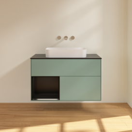 Тумба под раковину Villeroy & Boch Finion 100х50,1 см с подсветкой МДФ оливковый матовый лак/стекло черное матовое G652PDGM