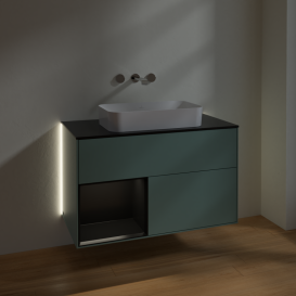 Тумба под раковину Villeroy & Boch Finion 100х50,1 см с подсветкой МДФ оливковый матовый лак/стекло черное матовое G652PDGM