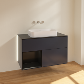 Тумба под раковину Villeroy & Boch Finion 100х50,1 см с подсветкой МДФ темно-синий матовый лак/стекло черное матовое G652PDHG