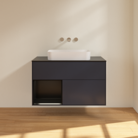 Тумба под раковину Villeroy & Boch Finion 100х50,1 см с подсветкой МДФ темно-синий матовый лак/стекло черное матовое G652PDHG