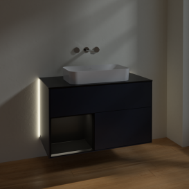Тумба под раковину Villeroy & Boch Finion 100х50,1 см с подсветкой МДФ темно-синий матовый лак/стекло черное матовое G652PDHG