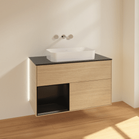 Тумба під раковину Villeroy & Boch Finion 100х50,1 см із підсвічуванням МДФ шпон дуба/скло чорне матове G652PDPC