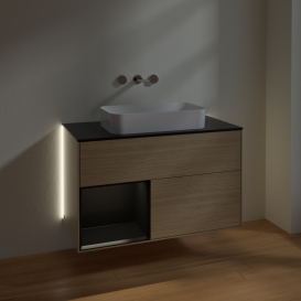 Тумба под раковину Villeroy & Boch Finion 100х50,1 см с подсветкой МДФ шпон дуба/стекло черное матовое G652PDPC