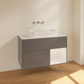 Тумба под раковину Villeroy & Boch Finion 100х50,1 см с подсветкой МДФ антрацит матовый лак/стекло белое матовое F661GFGK