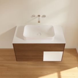 Тумба под раковину Villeroy & Boch Finion 100х50,1 см с подсветкой МДФ шпон грецкого ореха/стекло белое матовое F661GFGN