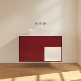 Тумба под раковину Villeroy & Boch Finion 100х50,1 см с подсветкой МДФ пион матовый лак/стекло белое матовое F661GFHB