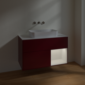 Тумба под раковину Villeroy & Boch Finion 100х50,1 см с подсветкой МДФ пион матовый лак/стекло белое матовое F661GFHB