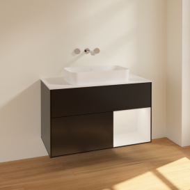 Тумба под раковину Villeroy & Boch Finion 100х50,1 см с подсветкой МДФ черный матовый лак/стекло белое матовое F661GFPD