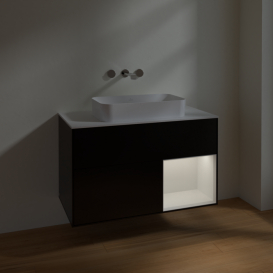 Тумба под раковину Villeroy & Boch Finion 100х50,1 см с подсветкой МДФ черный матовый лак/стекло белое матовое F661GFPD