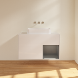 Тумба под раковину Villeroy & Boch Finion 100х50,1 см с подсветкой МДФ глянцевый белый лак/стекло белое матовое F661GKGF