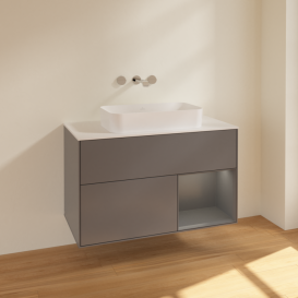 Тумба под раковину Villeroy & Boch Finion 100х50,1 см с подсветкой МДФ антрацит матовый лак/стекло белое матовое F661GKGK