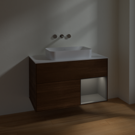 Тумба под раковину Villeroy & Boch Finion 100х50,1 см с подсветкой МДФ шпон грецкого ореха/стекло белое матовое F661GKGN