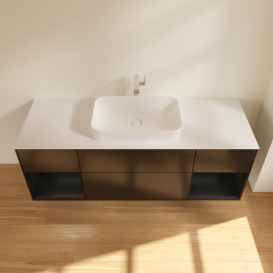 Тумба под раковину Villeroy & Boch Finion 160х50,1 см с подсветкой МДФ черный матовый лак/стекло белое матовое G331PDPD