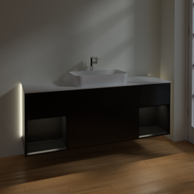 Тумба под раковину Villeroy & Boch Finion 160х50,1 см с подсветкой МДФ черный матовый лак/стекло белое матовое G331PDPD