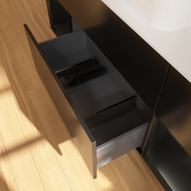 Тумба под раковину Villeroy & Boch Finion 160х50,1 см с подсветкой МДФ черный матовый лак/стекло белое матовое G331PDPD