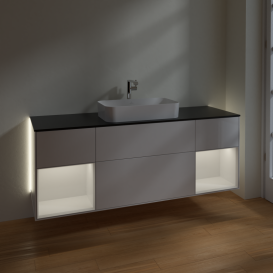 Тумба под раковину Villeroy & Boch Finion 160х50,1 см с подсветкой МДФ глянцевый белый лак/стекло черное матовое G332GFGF