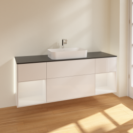 Тумба под раковину Villeroy & Boch Finion 160х50,1 см с подсветкой МДФ глянцевый белый лак/стекло черное матовое G332GFGF