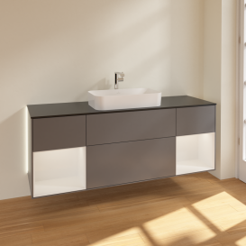 Тумба под раковину Villeroy & Boch Finion 160х50,1 см с подсветкой МДФ антрацит матовый лак/стекло черное матовое G332GFGK