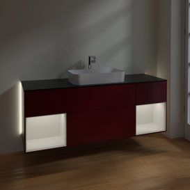 Тумба под раковину Villeroy & Boch Finion 160х50,1 см с подсветкой МДФ пион матовый лак/стекло черное матовое G332GFHB