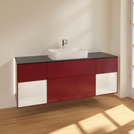 Тумба под раковину Villeroy & Boch Finion 160х50,1 см с подсветкой МДФ пион матовый лак/стекло черное матовое G332GFHB