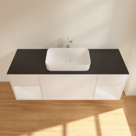 Тумба под раковину Villeroy & Boch Finion 160х50,1 см с подсветкой МДФ белый матовый лак/стекло черное матовое G332GFMT