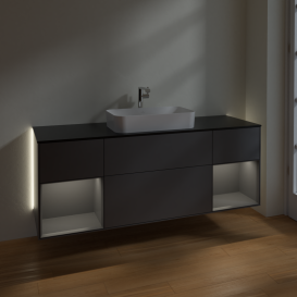 Тумба под раковину Villeroy & Boch Finion 160х50,1 см с подсветкой МДФ антрацит матовый лак/стекло черное матовое G332GKGK